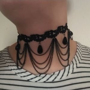 Dramatic Goth Beaded Chain Crochet Choker